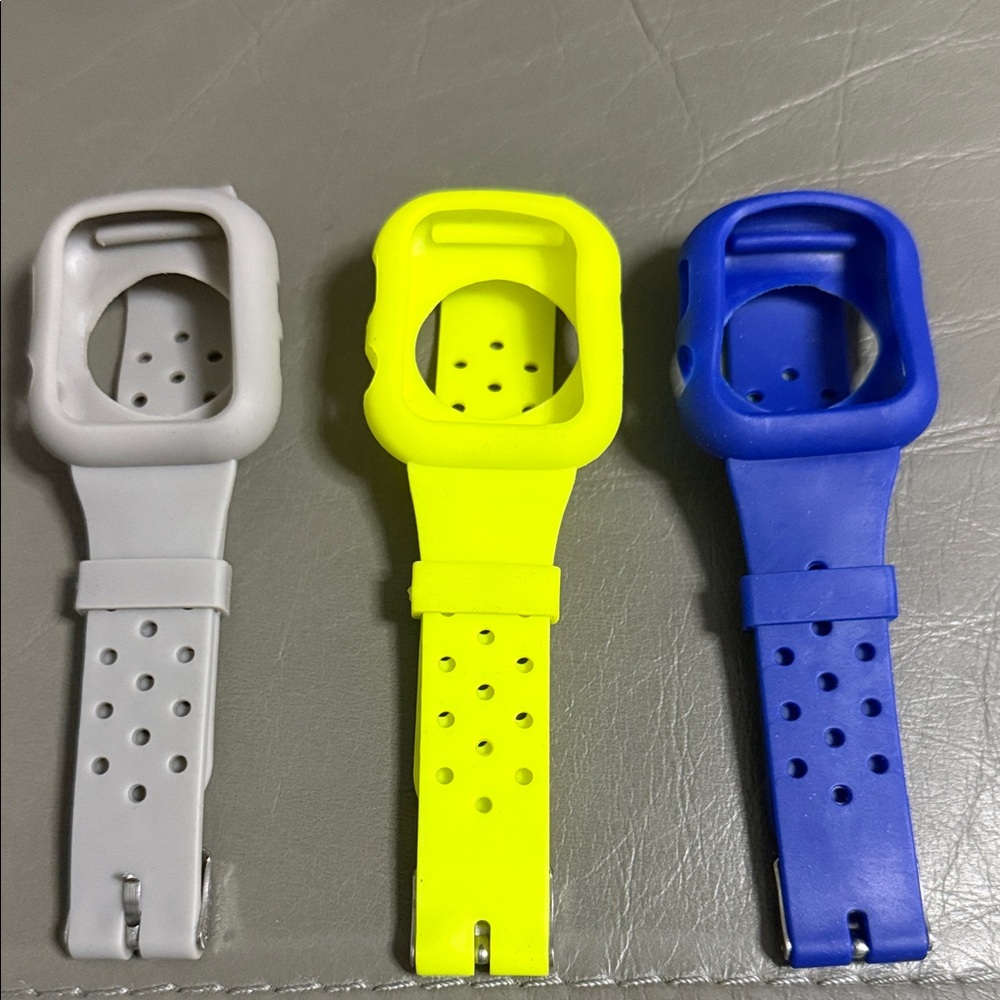 Silicone Watch Case & Strap Trio - Gray, Neon Yellow, Royal Blue